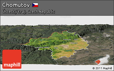 Satellite Panoramic Map of Chomutov, darken, semi-desaturated