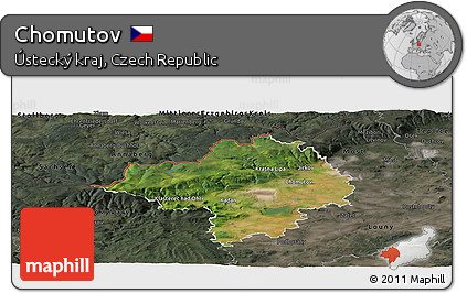 Satellite Panoramic Map of Chomutov, darken, semi-desaturated
