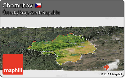 Satellite Panoramic Map of Chomutov, darken, semi-desaturated