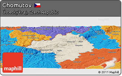 Shaded Relief Panoramic Map of Chomutov, political outside