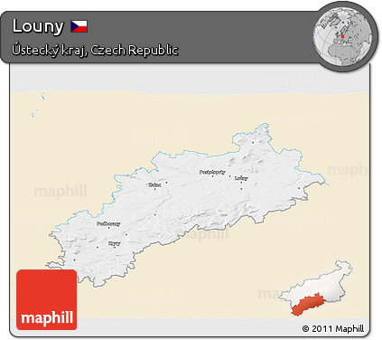 Classic Style 3D Map of Louny, single color outside