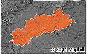 Political 3D Map of Louny, darken, desaturated
