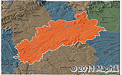 Political 3D Map of Louny, darken, semi-desaturated
