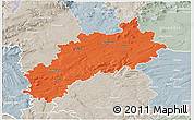 Political 3D Map of Louny, lighten, semi-desaturated