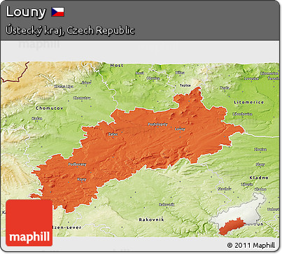 Political 3D Map of Louny, physical outside