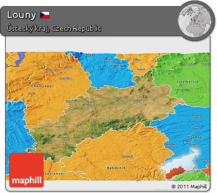 Satellite 3D Map of Louny, political outside