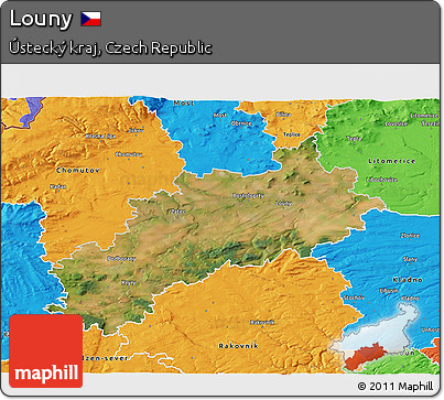Satellite 3D Map of Louny, political outside