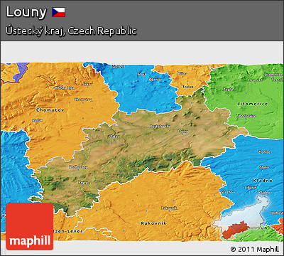Satellite 3D Map of Louny, political outside