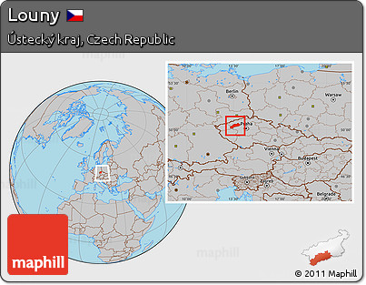 Gray Location Map of Louny, within the entire country