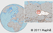 Gray Location Map of Louny, highlighted country, hill shading