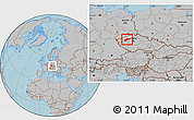 Gray Location Map of Louny, highlighted parent region, within the entire country, hill shading