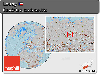 Gray Location Map of Louny, hill shading
