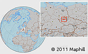 Gray Location Map of Louny, hill shading