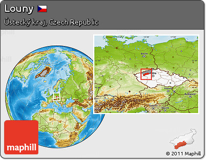 Physical Location Map of Louny, highlighted country, highlighted parent region