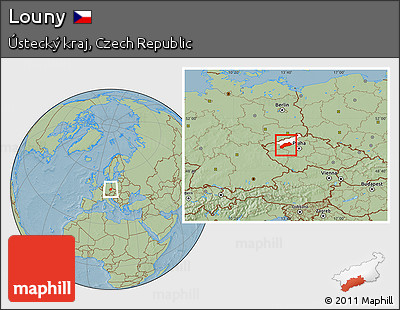 Savanna Style Location Map of Louny, highlighted parent region, hill shading