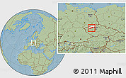 Savanna Style Location Map of Louny, highlighted parent region, hill shading
