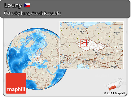 Shaded Relief Location Map of Louny, highlighted country, within the entire country