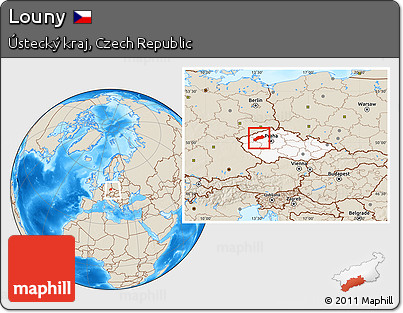 Shaded Relief Location Map of Louny, highlighted country, within the entire country