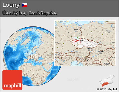 Shaded Relief Location Map of Louny, highlighted country, within the entire country