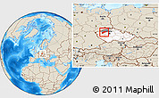 Shaded Relief Location Map of Louny, highlighted country, highlighted parent region, within the entire country