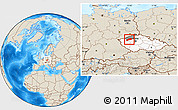 Shaded Relief Location Map of Louny, highlighted country, highlighted parent region