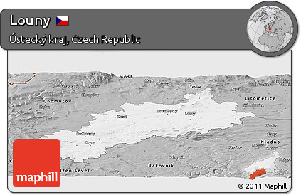 Gray Panoramic Map of Louny