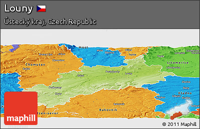 Physical Panoramic Map of Louny, political outside