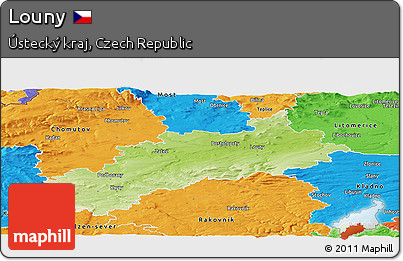 Physical Panoramic Map of Louny, political outside