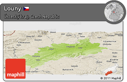 Physical Panoramic Map of Louny, shaded relief outside