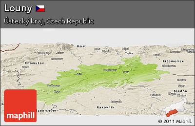Physical Panoramic Map of Louny, shaded relief outside