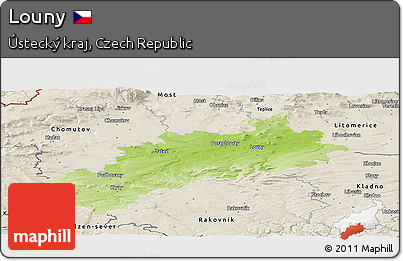 Physical Panoramic Map of Louny, shaded relief outside