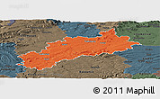 Political Panoramic Map of Louny, darken, semi-desaturated