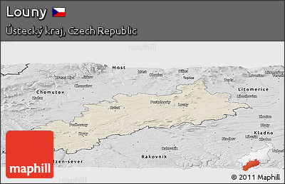 Shaded Relief Panoramic Map of Louny, desaturated