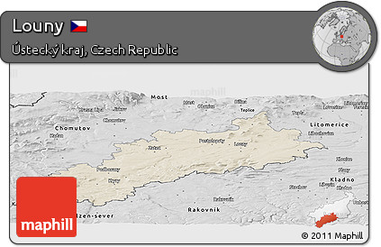Shaded Relief Panoramic Map of Louny, desaturated