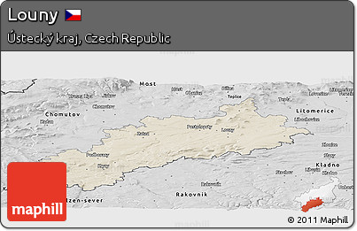 Shaded Relief Panoramic Map of Louny, desaturated