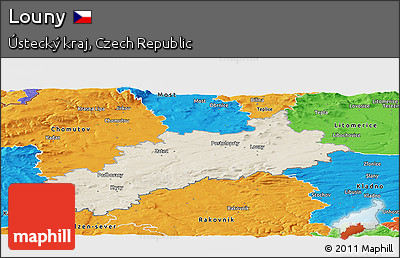 Shaded Relief Panoramic Map of Louny, political outside
