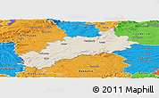 Shaded Relief Panoramic Map of Louny, political outside