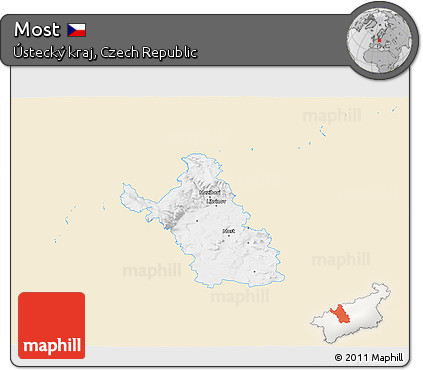 Classic Style 3D Map of Most, single color outside