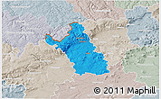 Political 3D Map of Most, lighten, semi-desaturated