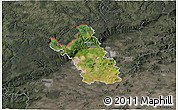 Satellite 3D Map of Most, darken, semi-desaturated
