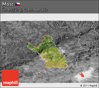 Satellite 3D Map of Most, desaturated