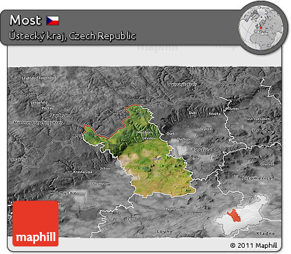 Satellite 3D Map of Most, desaturated