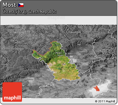 Satellite 3D Map of Most, desaturated