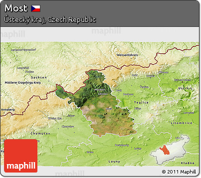 Satellite 3D Map of Most, physical outside