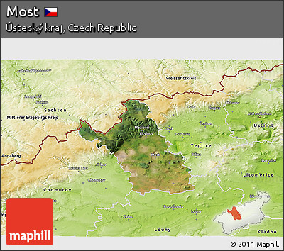 Satellite 3D Map of Most, physical outside