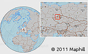 Gray Location Map of Most, within the entire country, hill shading