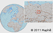 Gray Location Map of Most, hill shading