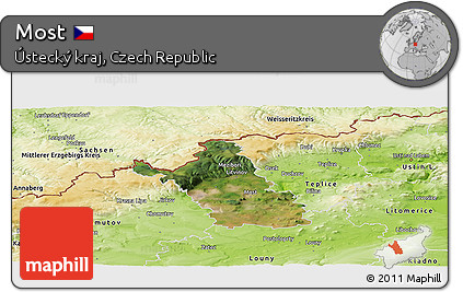 Satellite Panoramic Map of Most, physical outside