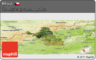 Satellite Panoramic Map of Most, physical outside