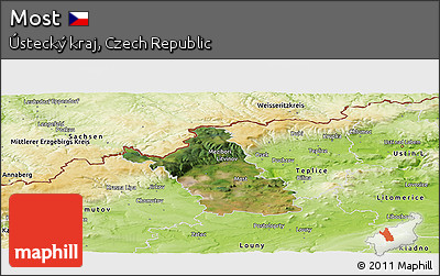 Satellite Panoramic Map of Most, physical outside